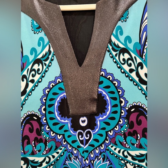 Hale Bob S Jersey Dress Faux Leather V Neck Purple Blue Turquoise NWT - Picture 16 of 16